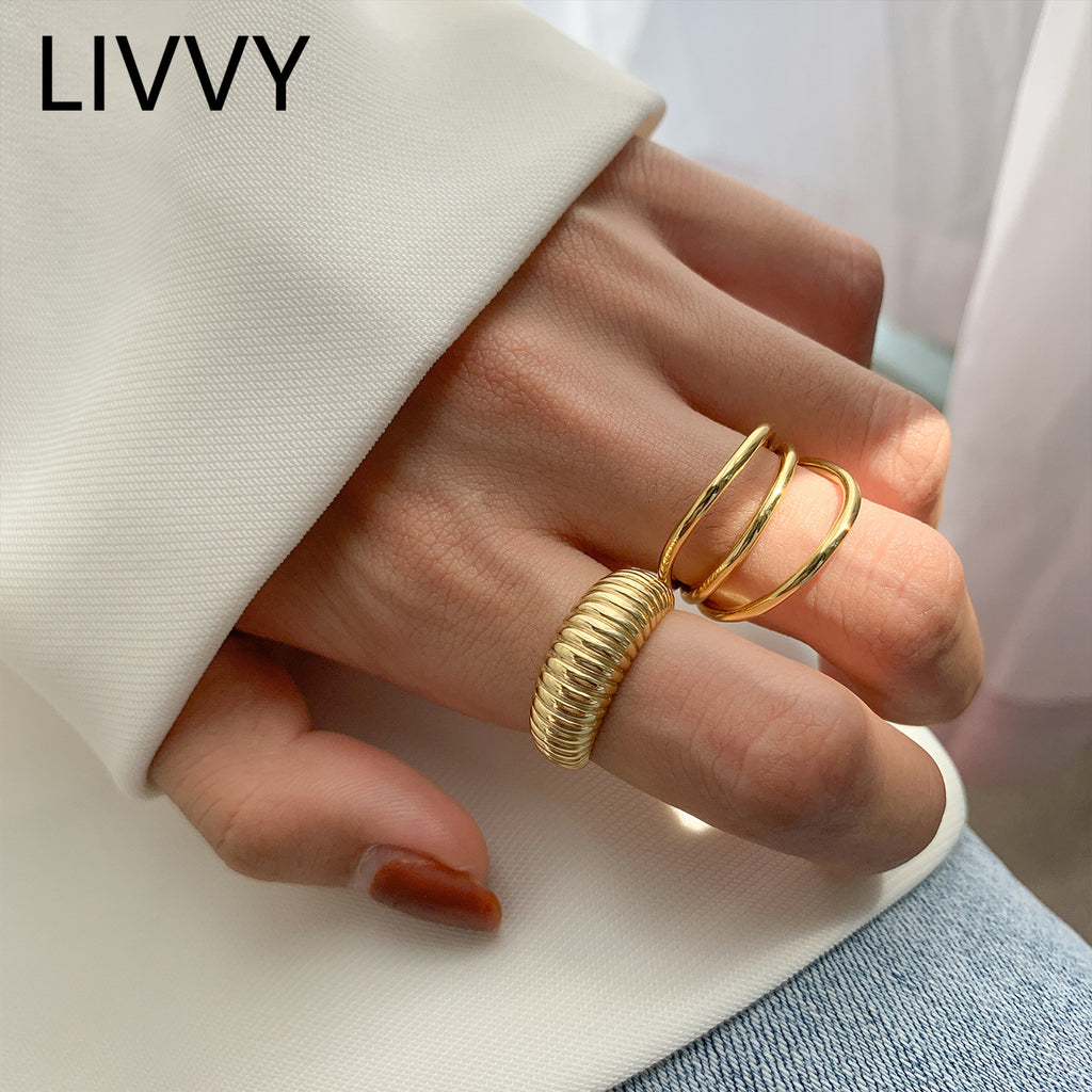 LIVVY Gold Color three layers Rings